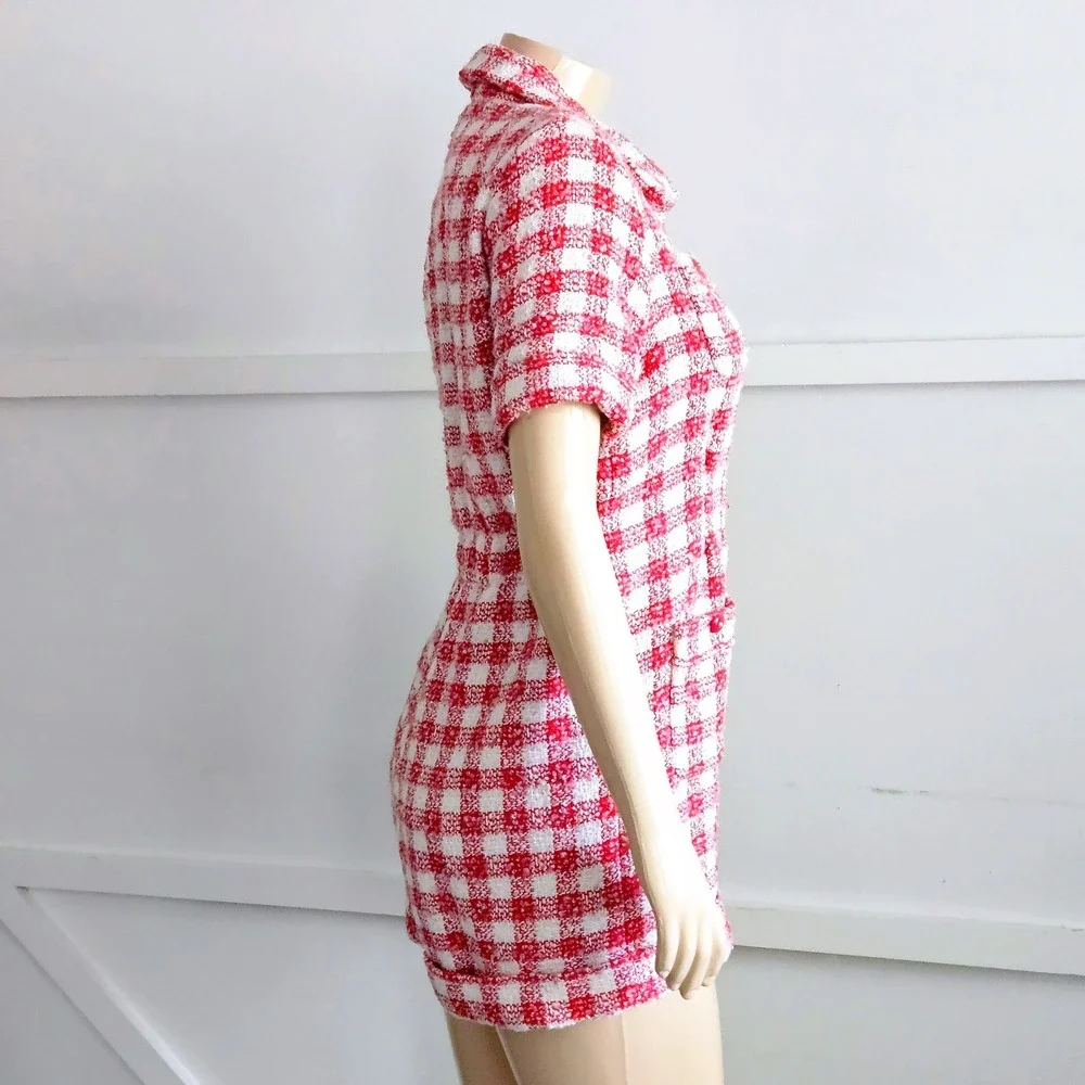 Chanel 19A / 2019, Pink Ivory Tweed Button Front Romper Playsuit Size 40